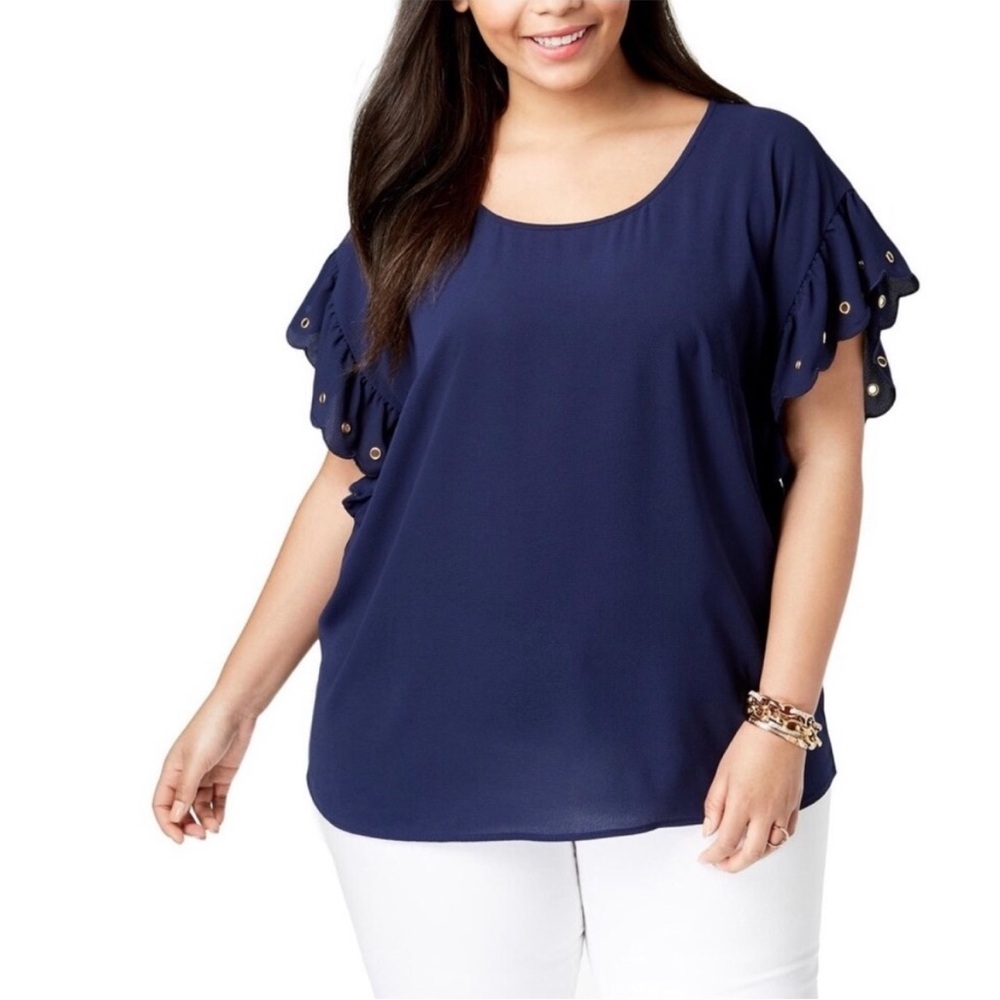 5/$25 Michael Kors Navy Blouse with Ruffle Sleeves